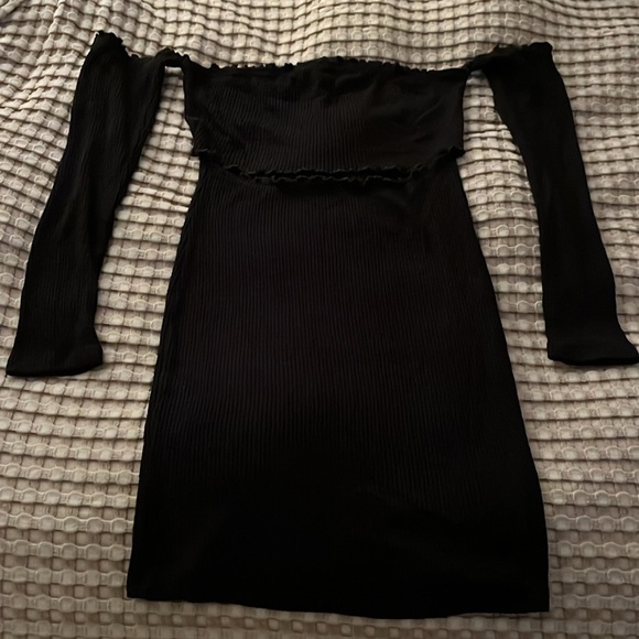 Black Knit Off Shoulder Dress - Picture 2 of 2